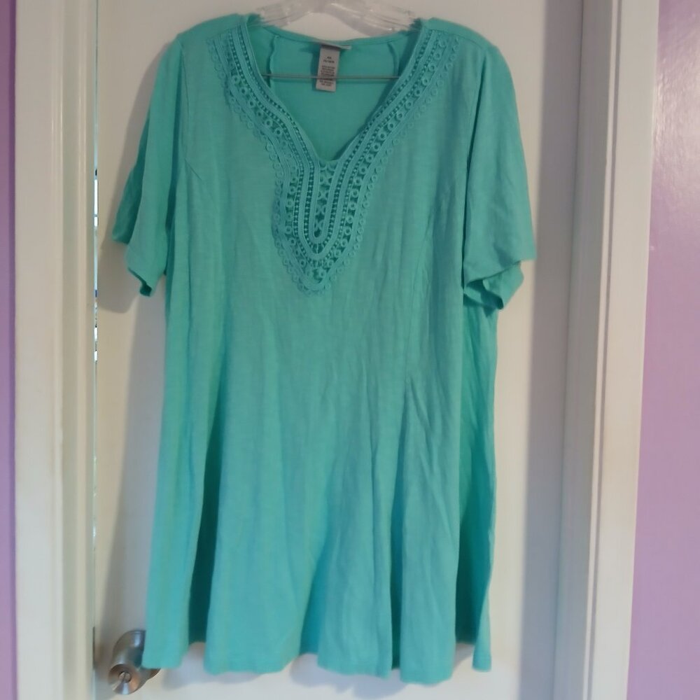 Catherine's Women's Crochet Swing Tunic Aqua Blue SZ 0X GUC